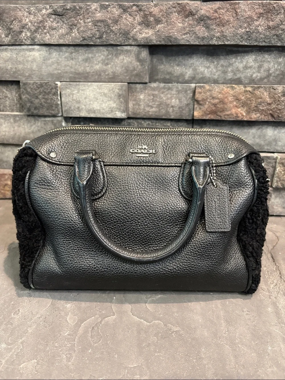 Coach Mini Bennet Black Leather Satchel with Shearling Sides - G1593-F36689